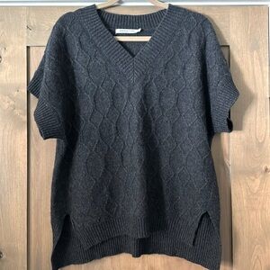 Symphony + Note Cashmere V Neck Sweater Vest Womens M Cable knit grey oversized